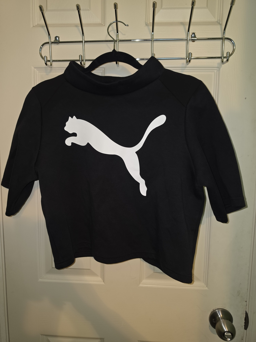 Puma Women Black Crop Top with Mock Neck